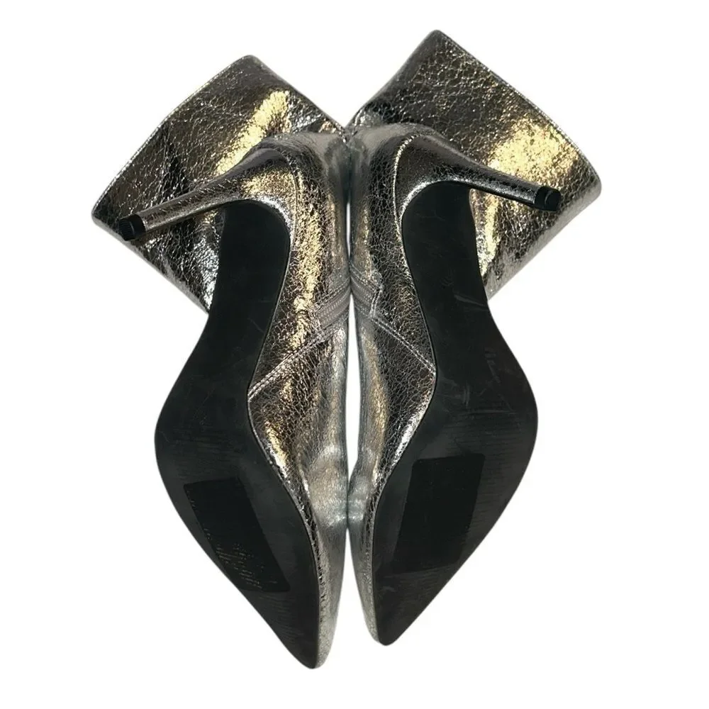 Mia Cracked Silver Metallic Stiletto Heel Dress Boots(Size 7M)